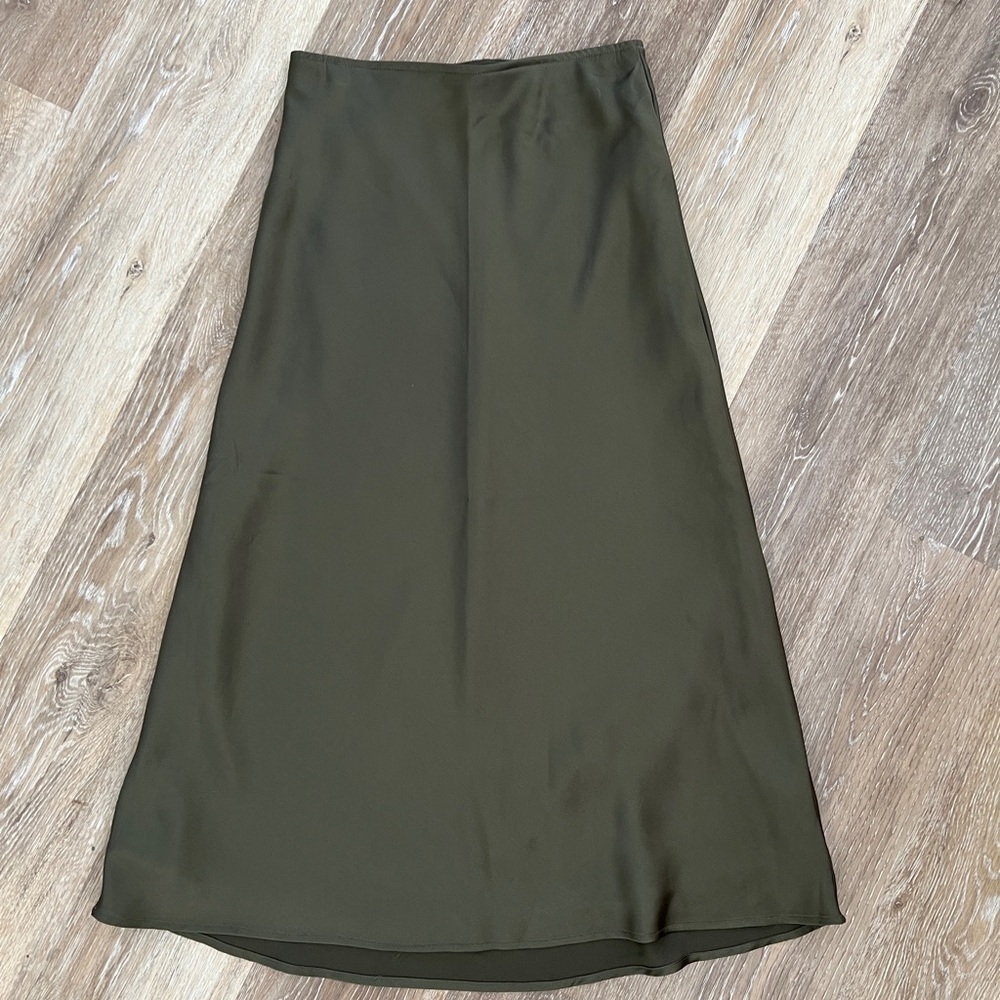 Abercrombie & Fitch Olive Satin Midi Skirt